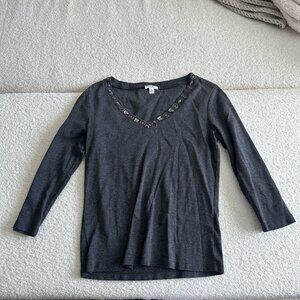 Nine West Beaded Collar Top Gray Women’s‎ Small
